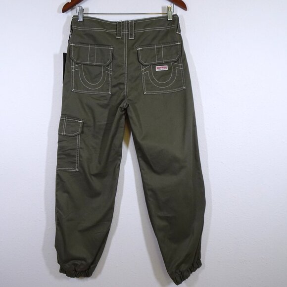 True Religion Baggy Cargo Jogger Pants Women's Size 26x29 Green Pockets - Picture 1 of 10
